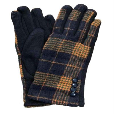 Fadivo Womens Blue & Yellow Button Plaid Stretch Fit Texting & Tech Touchscreen Gloves