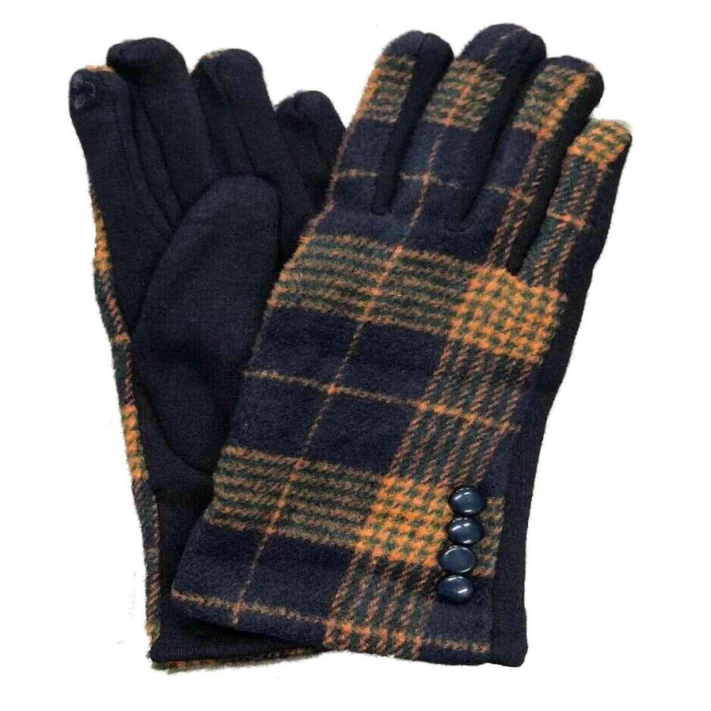 Fadivo Womens Blue & Yellow Button Plaid Stretch Fit Texting & Tech Touchscreen Gloves