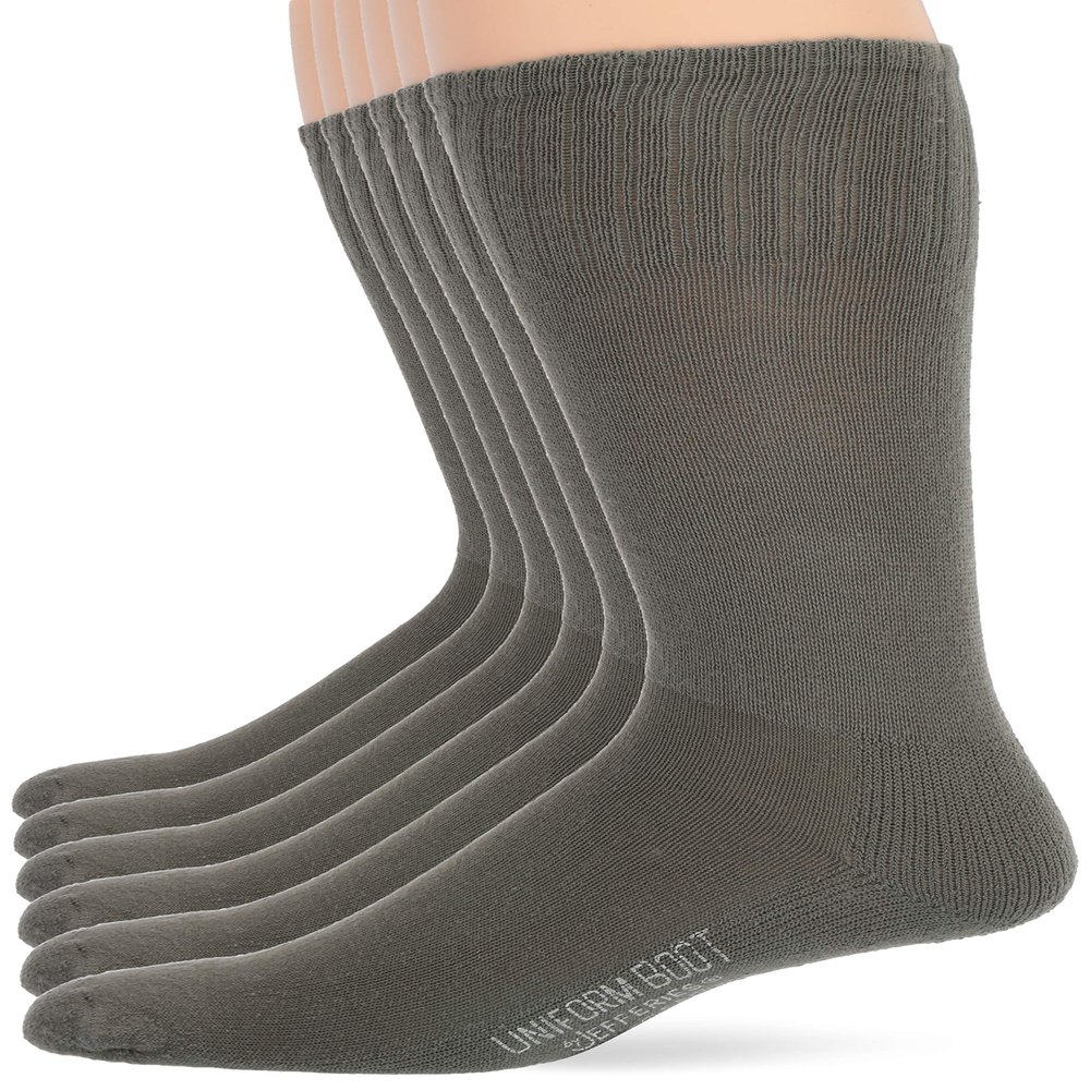 Jefferies Men's Military Uniform All Season Rib Top Crew Boot Socks 6 Pack, Foliage Green, Shoe Size 9-12 US