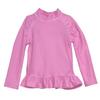 Flap Happy Girls UPF 50+ Uv Ruffle Rash Guard | Preppy Pink Stripe, Size 5 - Made with Eco-Friendly Recycled Materials