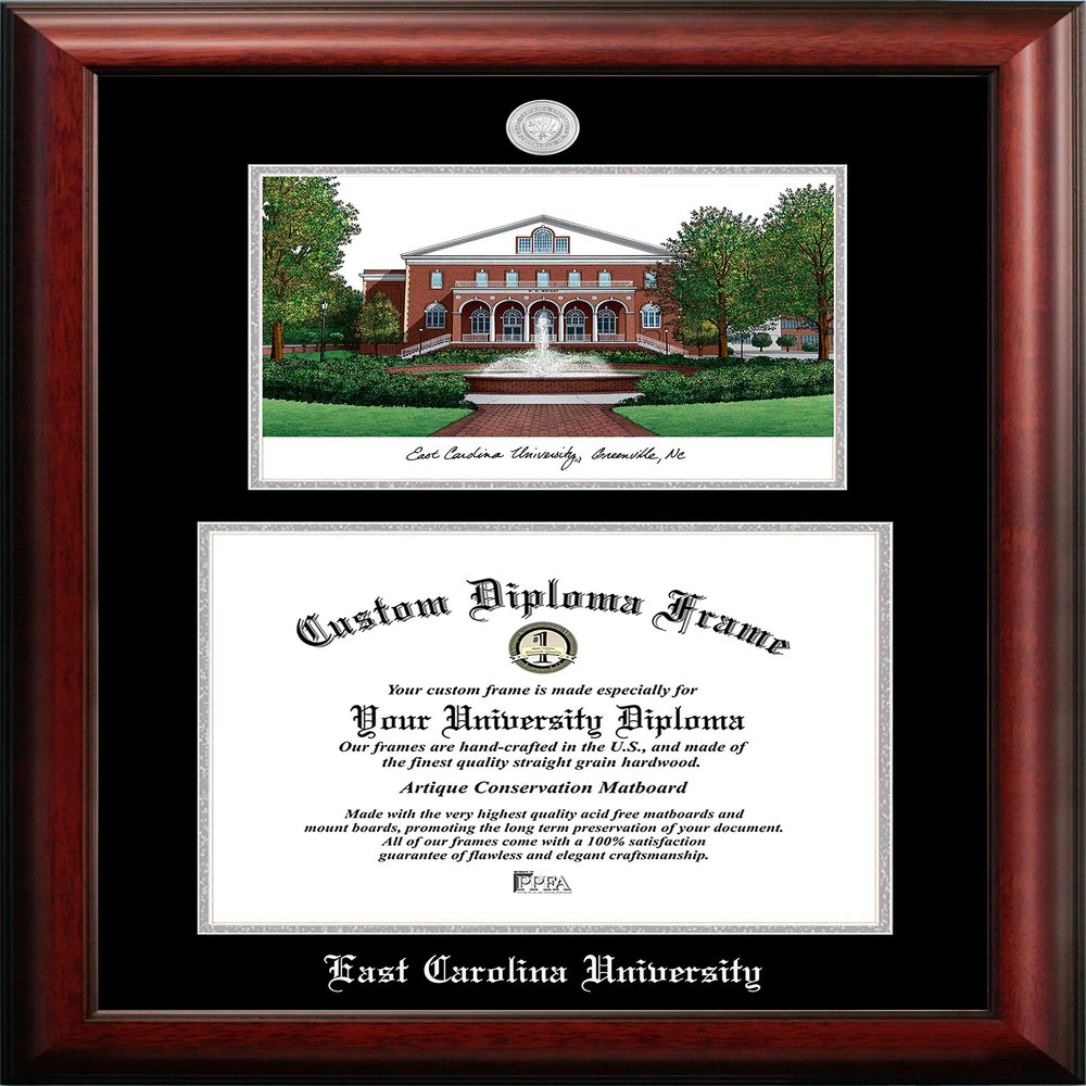 Campus Images NCAA East Carolina Pirates Unisex Silver Medallion Frame East Carolina University 14w x 11h Silver Embossed Diploma Frame Lithograph, Brown, One Size