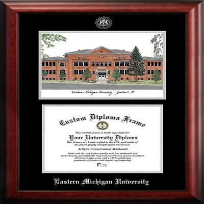 Campus Images NCAA Eastern Michigan Eagles Unisex Silver Medallion Frame Eastern Michigan University 10w x 8h Silver Embossed Diploma Frame Lithograph, Brown, One Size