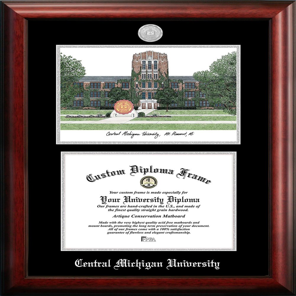 Campus Images NCAA Central Michigan Chippewas Unisex Silver Medallion Frame Central Michigan University 11w x 8.5h Silver Embossed Diploma Frame Lithograph, Brown, One Size