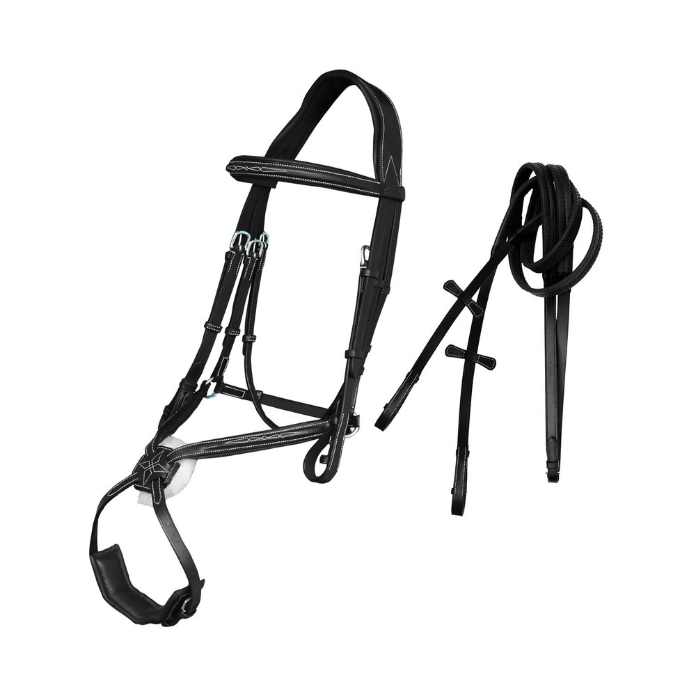 Exion Figure 8 English Jumping Bridle with Soft Padding & Rubber Reins | Anatomical Mono Crown | Grakle Noseband Mexican Bridle with SS Buckles | Premium Horse Bridle for Jumping & Eventing
