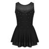 ranrann Kids Girls Figure Ice Skating Dress Sparkly Performance Leotard Ballet Dance Dress Jumpsuit Bodysuit Damcewear Black 8 view 1