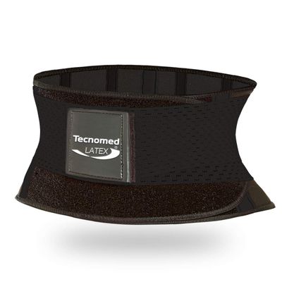 Tecnomed Back Brace for Lower Back Pain Relief External Latex Bands Soft to Extreme Compression, Boned Lumbar Support, Adjustable, Men Women, Lifting Work Gym Recovery (Black, X-Large)