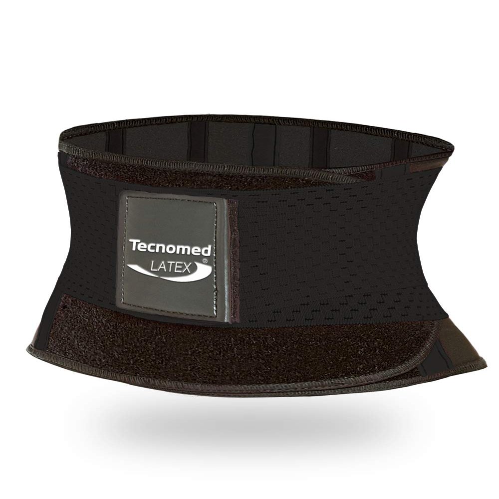 Tecnomed Back Brace for Lower Back Pain Relief External Latex Bands Soft to Extreme Compression, Boned Lumbar Support, Adjustable, Men Women, Lifting Work Gym Recovery (Black, X-Large)