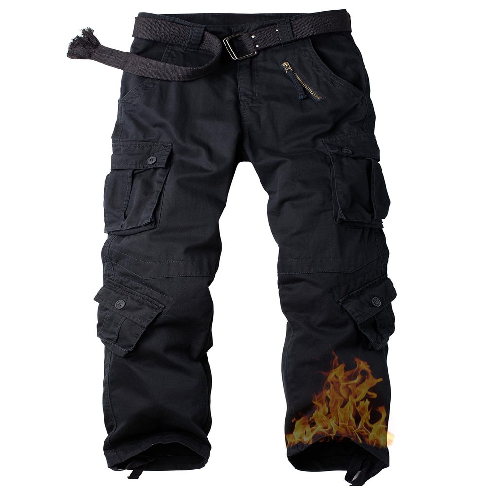 AKARMY Men's Fleece Lined Hiking Pants Outdoor Cargo Pants Casual Work Ski Pants with 8 Pockets Black 40