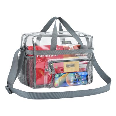 MAY TREE Clear Bag for Stadium Events 12612 Clear Tote Lunch Bag with Reinforced Straps for Work, Sporting Events and Gym, Grey