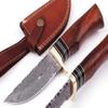 Damascus Steel Bushcraft Skinner Hunting Survival Knife 9.5 inches Handmade Fixed-Blade Brass Bolster/Spacers Buffalo Horn Rosewood Handle Free Cowhide Leather Sheath(102) view 4