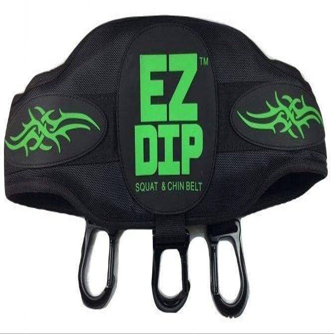 EZ DIP Weighted Dip Belt with Dumbbell Hook - Snap on, pull tight, hook dumbbell - Plush Comfort Belt Squat Belt - Belt Squat Attachment - Pull Up Weight Belt