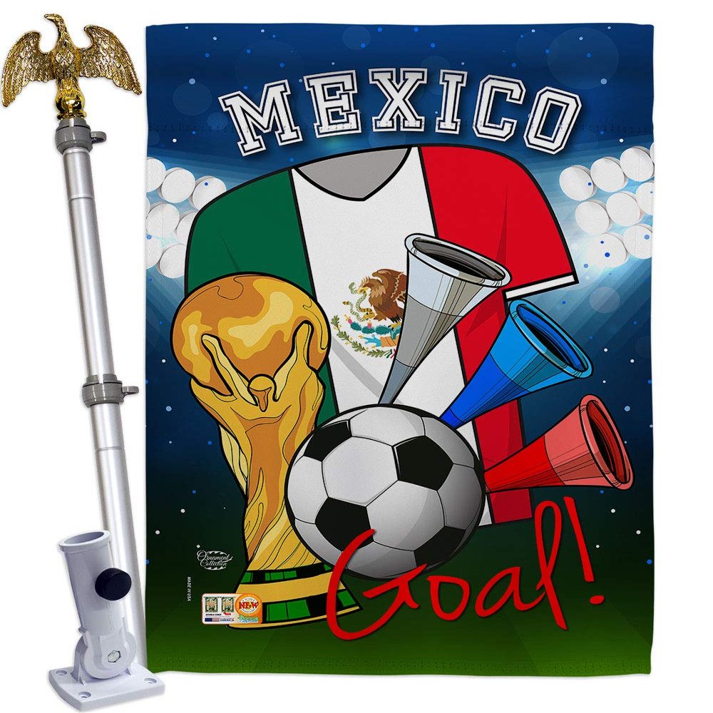 World Cup Mexico Flags Mexican Home Decor Banner Room Wall Art Patio Porch Lawn Garden Flag Stand Pole Outdoor Tapestry Yard Signs FIFA Gifts Sports Fan Trophy Soccer Game Football Made In USA