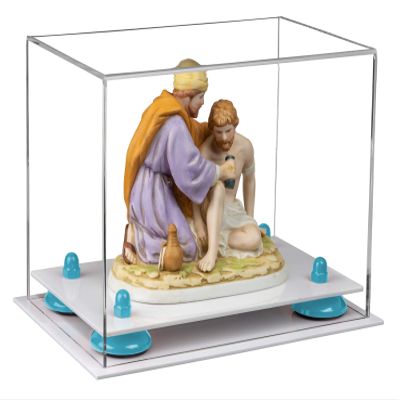 Better Display Cases Versatile Acrylic Clear Display Case - Small Rectangle Box with Light Blue Risers and White Base 9.5" x 6" x 6.5" (A005-BLR)