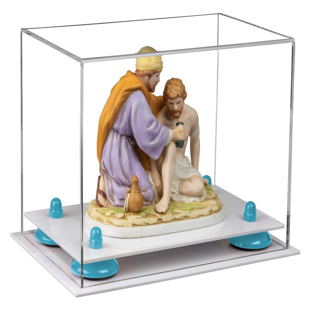 Better Display Cases Versatile Acrylic Clear Display Case - Small Rectangle Box with Light Blue Risers and White Base 9.5" x 6" x 6.5" (A005-BLR)