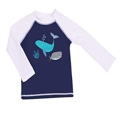 Flap Happy Boys UPF 50+ Uv Graphic Rash Guard Swim Top | Whales Tale, Size 18M - Made with Eco-Friendly Recycled Materials