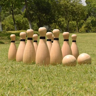 NI-ROU Outdoor Giant Lawn Bowling Games Wooden Lawn Set Fun Sports Games Outside or Indoor for Family Adults and Kids Backyard Skittles Carrying Bag with 10 Pins and 2 Balls
