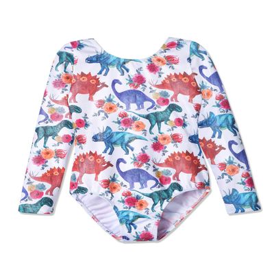 HOZIY White Dinosaur Leotards for Girls Gymnastics Long Sleeve Size 7-8 Years Old