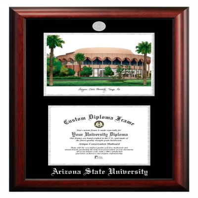 Campus Images NCAA Arizona State University Double Diploma Frame  8.5 x 11 Satin Mahogany  Silver Medallion with Arizona State University Landmark Lithograph