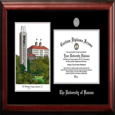 Campus Images NCAA Kansas Jayhawks Unisex Silver Medallion Frame University of Kansas 11w x 8.5h Silver Embossed Diploma Frame Lithograph, Brown, One Size