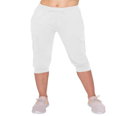 ALWAYS Womens Cargo Capri Jogger Sweatpants with Pockets Super Soft Stretch Lounge Pants, Casual Joggers for Women, Daily Wear & Travel, White M