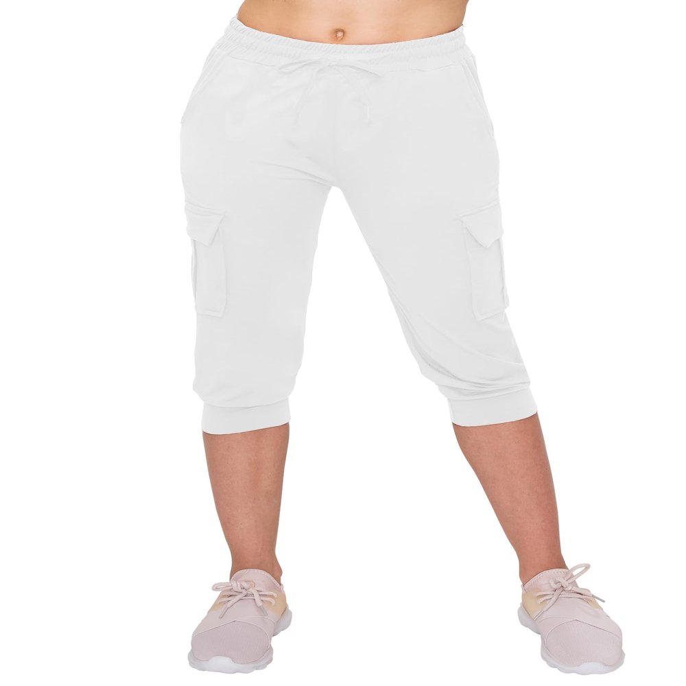 ALWAYS Womens Cargo Capri Jogger Sweatpants with Pockets Super Soft Stretch Lounge Pants, Casual Joggers for Women, Daily Wear & Travel, White M