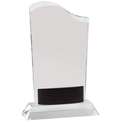 SHOP AWARDS AND GIFTS Personalized Optical Crystal Wave Award Trophy, Work Achievement, Customizable Corporate Gifts, 8-1/2 Inch, Black Accent