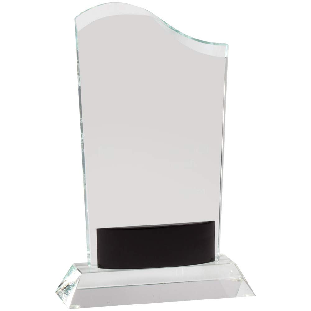 SHOP AWARDS AND GIFTS Personalized Optical Crystal Wave Award Trophy, Work Achievement, Customizable Corporate Gifts, 8-1/2 Inch, Black Accent