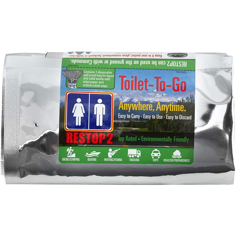 RESTOP 2 - Portable Toilet Solid (Poop) and Liquid (Pee) Leak Proof Waste Bag - Toilet Paper and Wet Wipe Included (24 Pack)