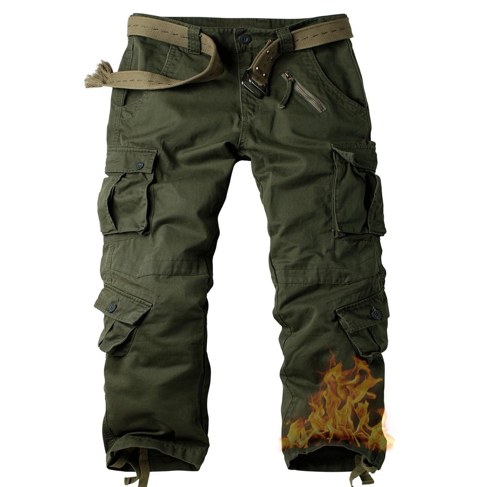 AKARMY Men's Fleece Lined Hiking Pants Outdoor Cargo Pants Casual Work Ski Pants with 8 Pockets ArmyGreen 38