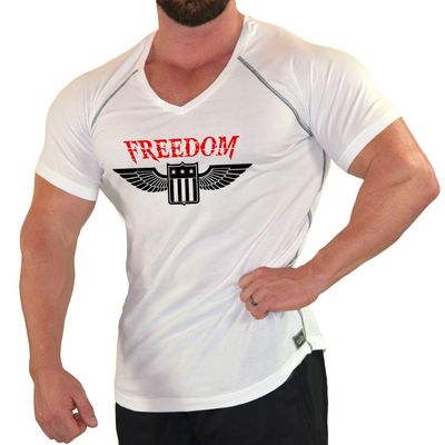 Crazee Wear Bodybuilding V Neck Fitted White Shirt with Freedom Design