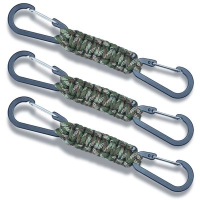 3 Packs Outdoor Braided Paracord Carabiner Hanging Hooks Fence Hook Perfect for Water Bottles, Backpack, Bat Bags, Tennis Bags,Camping,Hanging Tools (Army Green Camouflage)