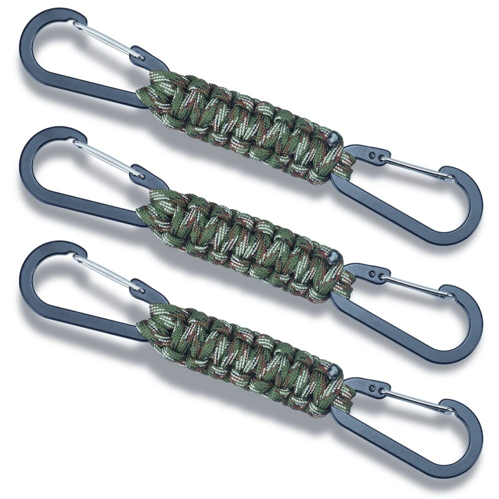 3 Packs Outdoor Braided Paracord Carabiner Hanging Hooks Fence Hook Perfect for Water Bottles, Backpack, Bat Bags, Tennis Bags,Camping,Hanging Tools (Army Green Camouflage)