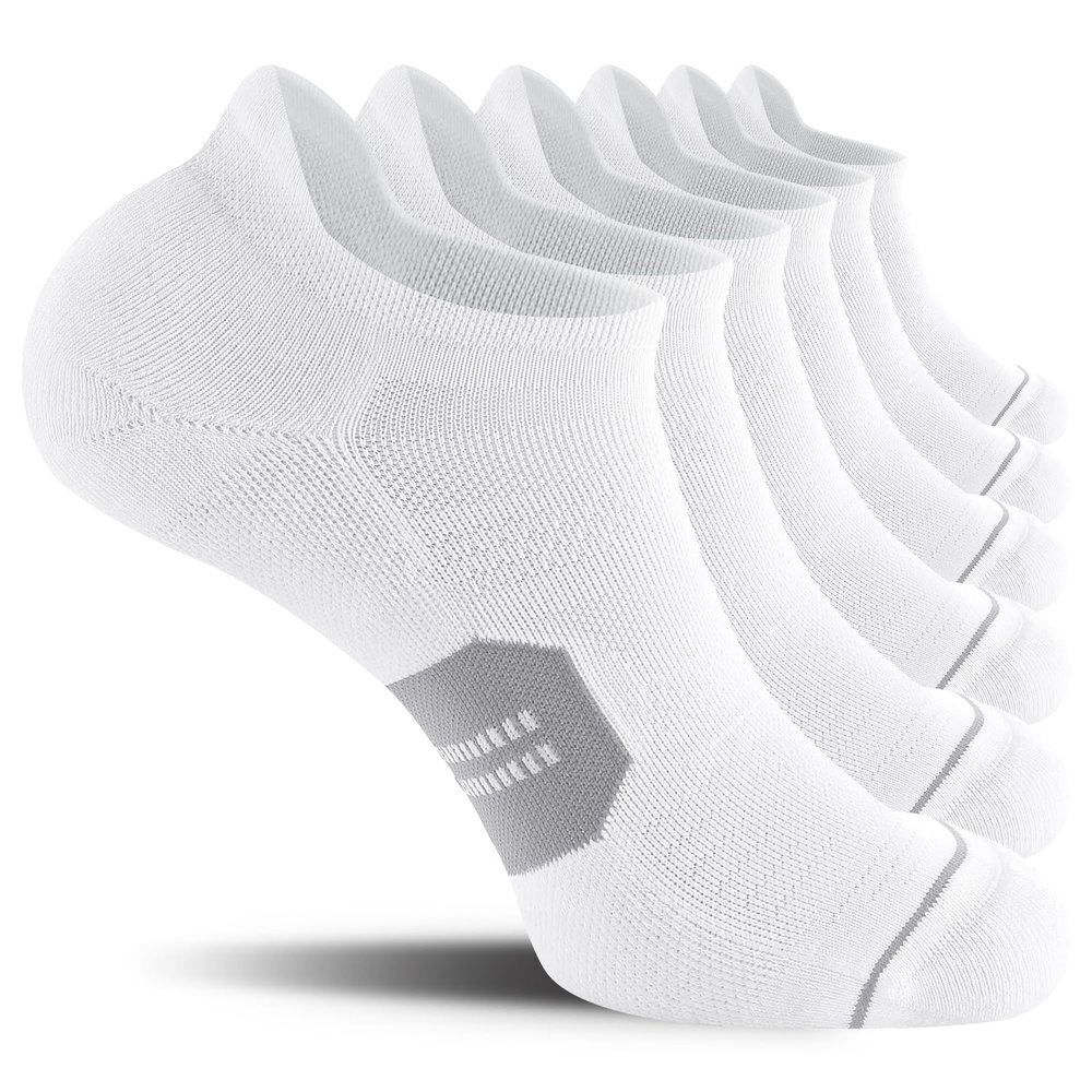 CS CELERSPORT Running Ankle Socks with Cushion, Low Cut Athletic Tab Socks for Men and Women 6 Pack, White, Small