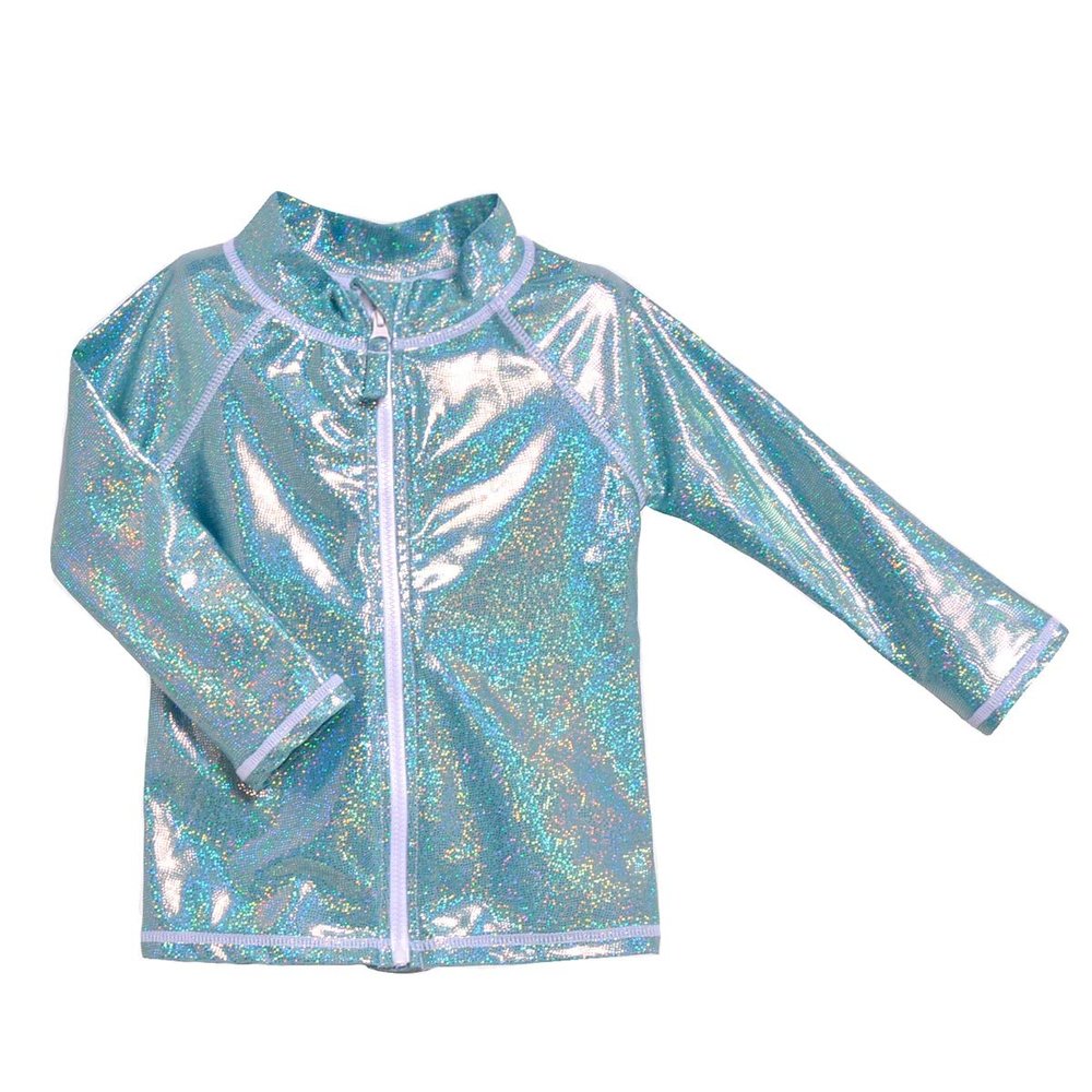 Flap Happy Girls' Zip-up Rash Guard, Sea Sparkle, 3