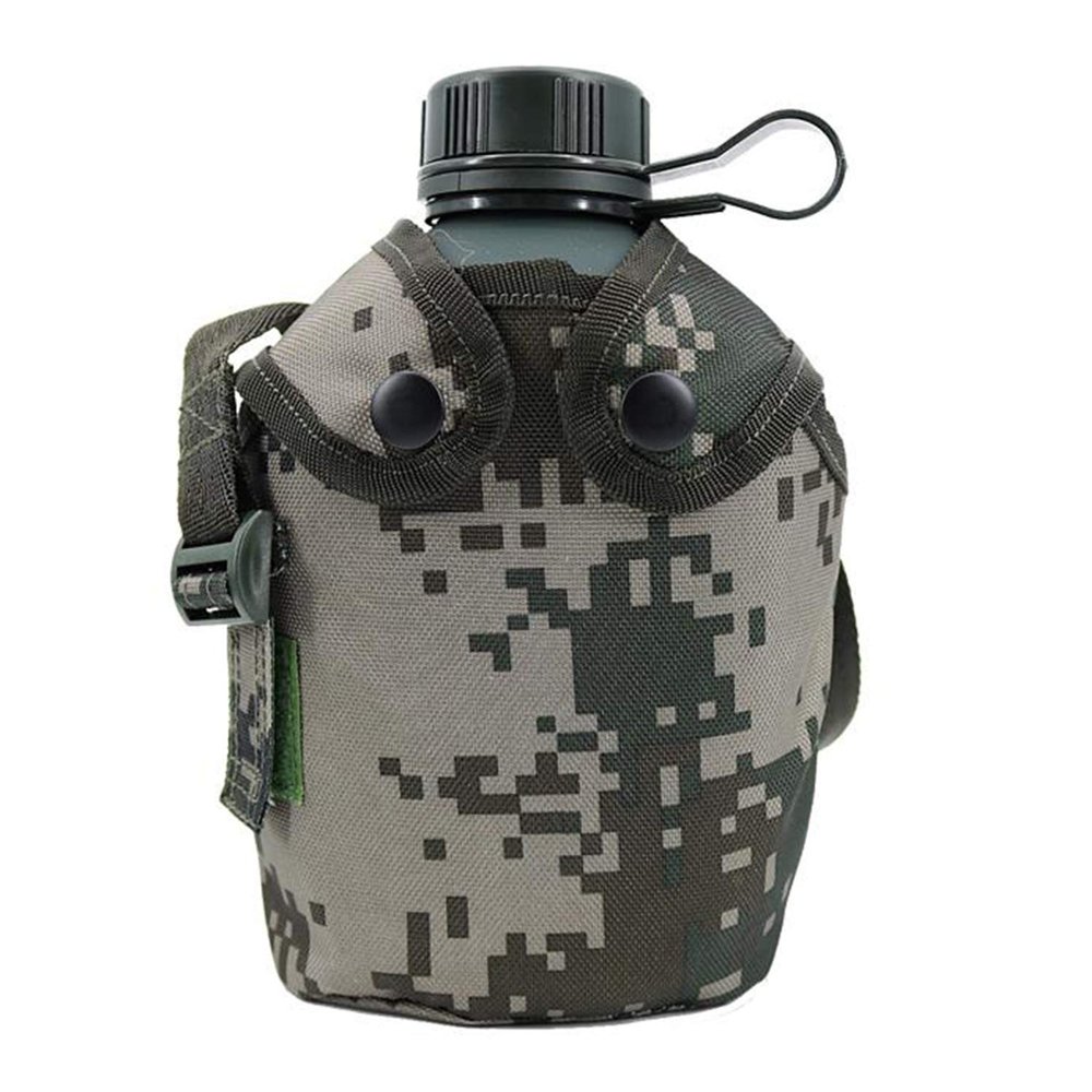 Jadedragon Military Canteen Water Bottle, Aluminium Water Canteen Reinforced Nylon Cover Belt Holster, Portable Water Bottles with Shoulder Strap (Woodland Camouflage 1.2 L)