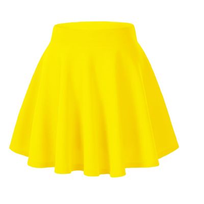 Afibi Casual Mini Stretch Waist Flared Plain Pleated Skater Skirt (Medium, Yellow)
