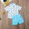 Baby Kids Boy Gentleman Suits, Flamingo Printed Button Down Shirt +Pink Shorts Set 2Pcs Outfits Set (Sky Blue, 3-4T) view 3