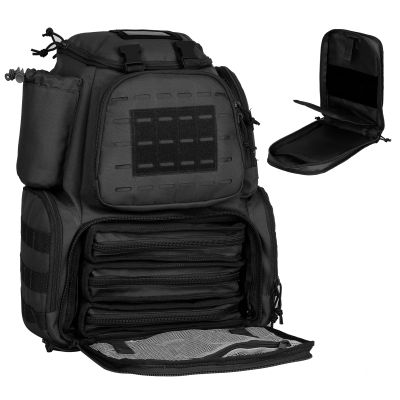 AUMTISC Tactical Pistol Range Bag Backpack for Handguns and Ammo, Gun Range backpack with 3 Pistol Case for Hunting Shooting, Black