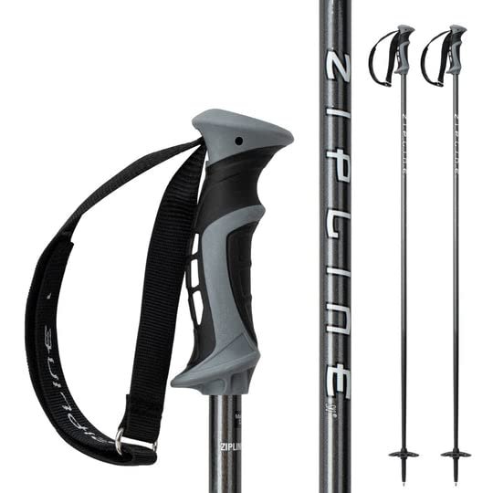 Zipline Blurr 16.0 Graphite Composite Downhill Ski Poles - Lightweight, Freeride All-Mountain, Vibration Dampening (Gray Carbon, 48" in./122 cm)
