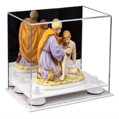 Better Display Cases Versatile Acrylic Display Case - Small Rectangle Box with Mirror, White Risers and White Base 9.5" x 6" x 6.5" (A005-WR)