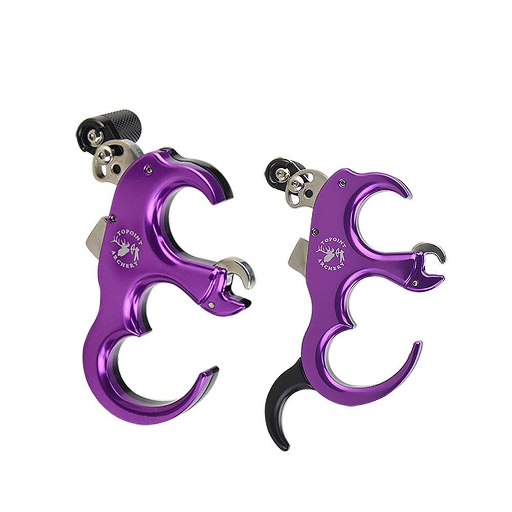 AMEYXGS Archery Bow Release Aid Aluminum Alloy 3 or 4 Fingers Automatic Thumb Trigger Detachable Thumb Grip Left or Right Hand Thumb Caliper Outdoor Hunting Compound Bow Accessories (Purple)
