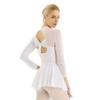 Moily Women's Long Sleeve Mesh Sheer Figure Ice Skating Dress Back Cutout Ballet Dance Costume White Medium view 3