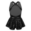 FEESHOW Kids Girls Sequined Tank Top Tutu Skirt Ballet Dance Leotard Modern Jazz Latin Dress Performance Costume Cross Back Black 8 view 2
