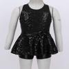 FEESHOW Kids Girls Sequined Tank Top Tutu Skirt Ballet Dance Leotard Modern Jazz Latin Dress Performance Costume Cross Back Black 8 view 3