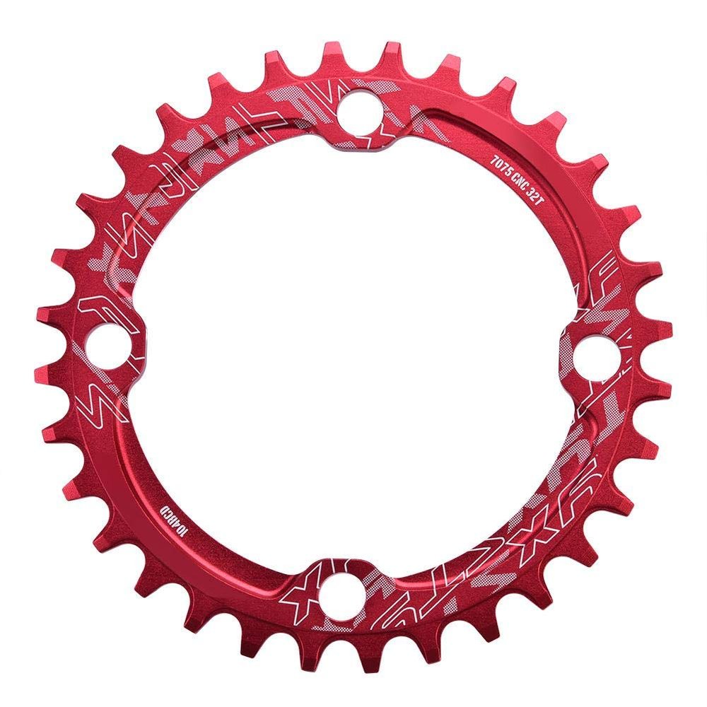Bike Chainring, 32/34/36/38T Single Bike Chainring, 104 BCD Round Shape Single Chain Ring for Most Road Bike Mountain Bike(Red 36T)