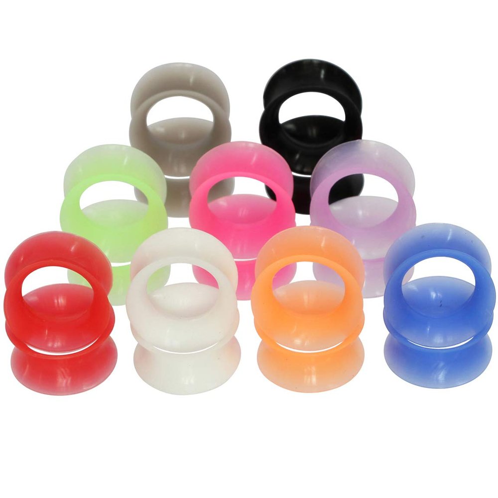 18 Pieces 6mm 2g Ultra Thin Silicone Ear Flesh Tunnels Plugs Double Flared Saddle Earlobe Gauge Stretching Kit Expander Starter