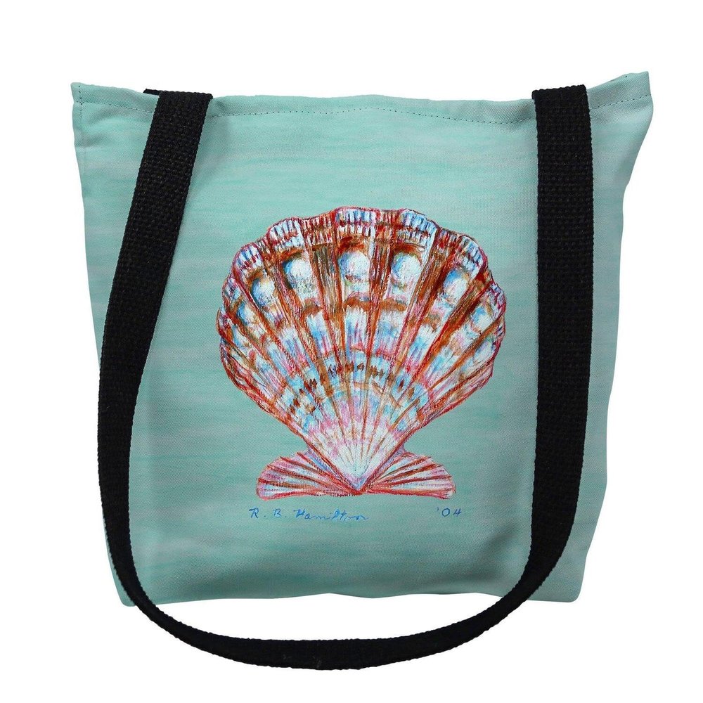 Betsy Drake TY112CM 16 x 16 in. Scallop Shell on Aqua Tote Bag - Medium