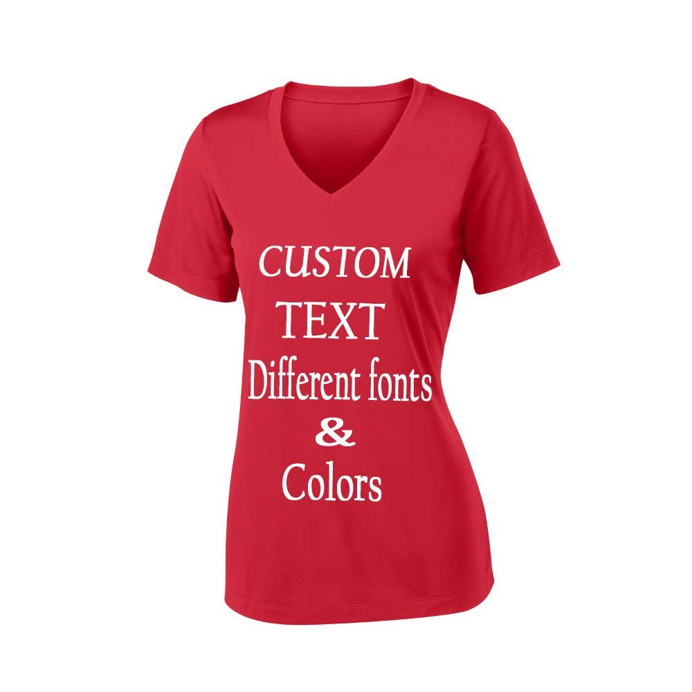 Customized Ladies V Neck Tee, Polyester Workout Design Your Own Sports Shirt True Red