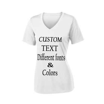 Customized Ladies V Neck Tee, Polyester Workout Design Your Own Sports Shirt White