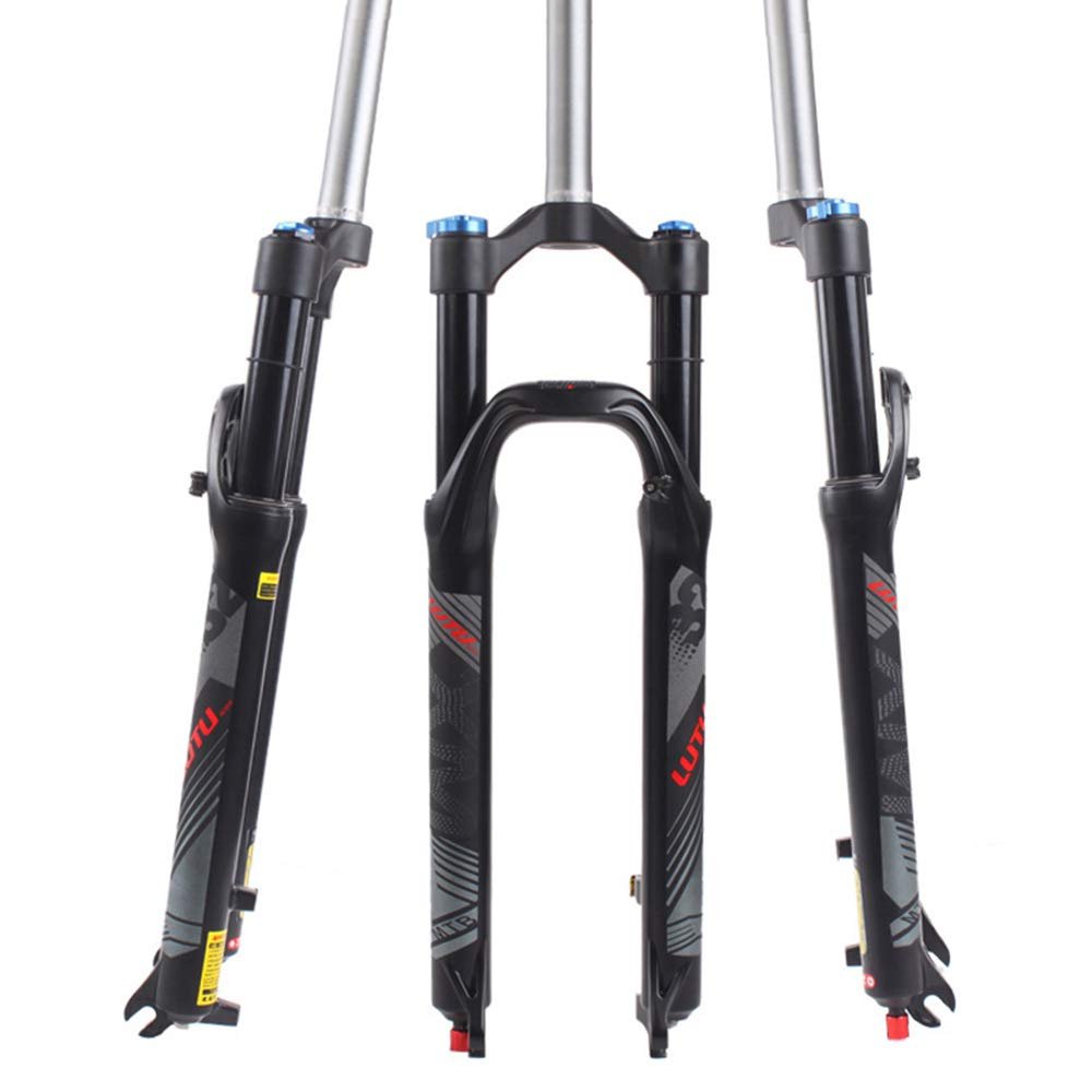 BUCKLOS LUTU 26/27.5/29 Air MTB Suspension Fork, Rebound Adjust Straight Tube 28.6mm QR 9mm Travel 120mm Manual/Crown Lockout Mountain Bike Forks, Ultralight Gas Shock XC Bicycle (Black, 29)